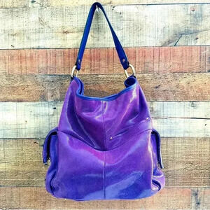 B. Makowsky Lombard Leather Purple Toned Hobo Bag